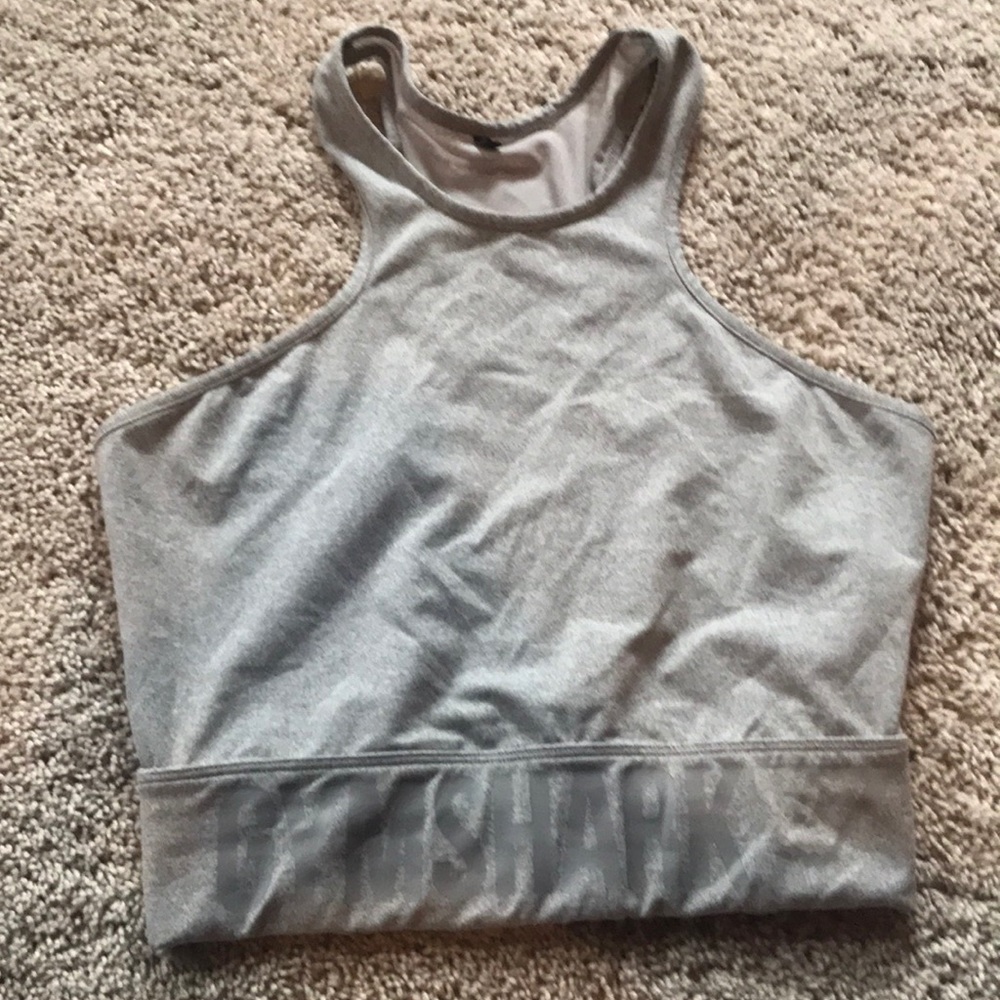 Grey gym-shark crop top with mesh back